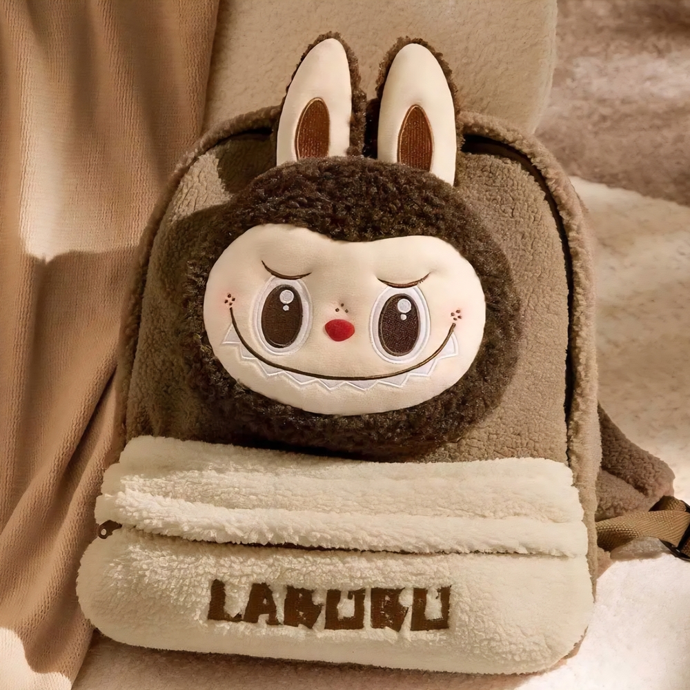 POP MART Labubu Monster Backpack Brown Fleece Authentic New With Tag